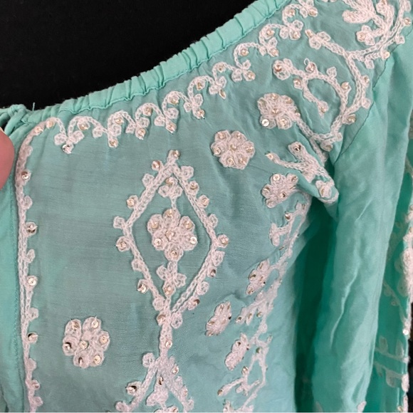 MELISSA ODEBASH Kaftan/Beach Dress Embroidered Mint Green - Picture 3 of 8